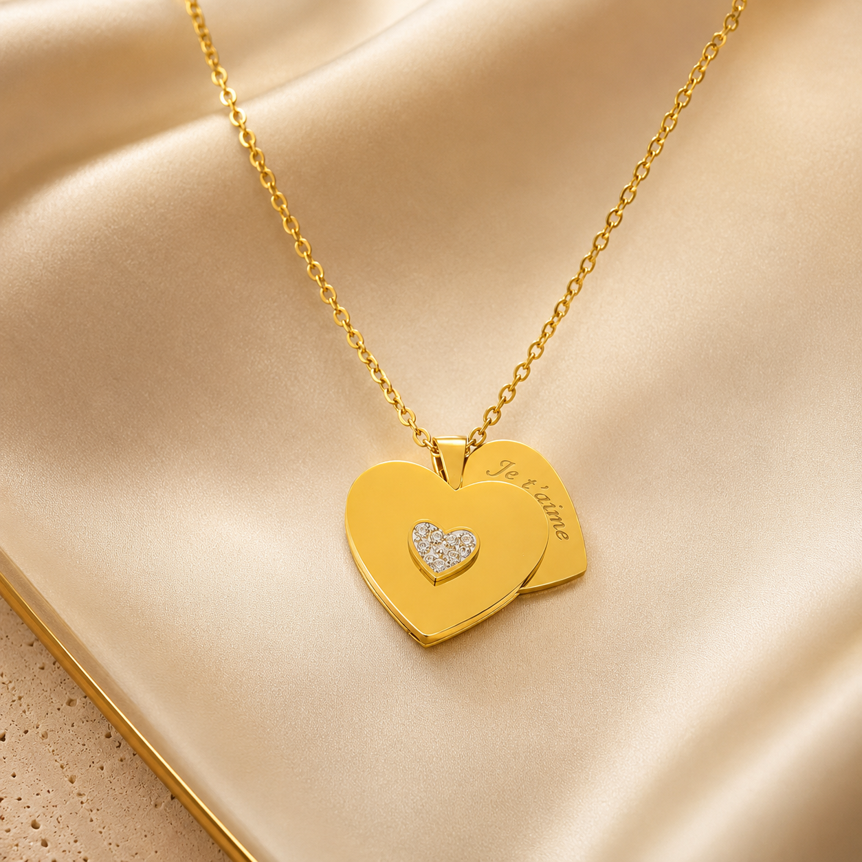 Personalized Gold Heart Locket Necklace for Women – Crystal Heart Pendant