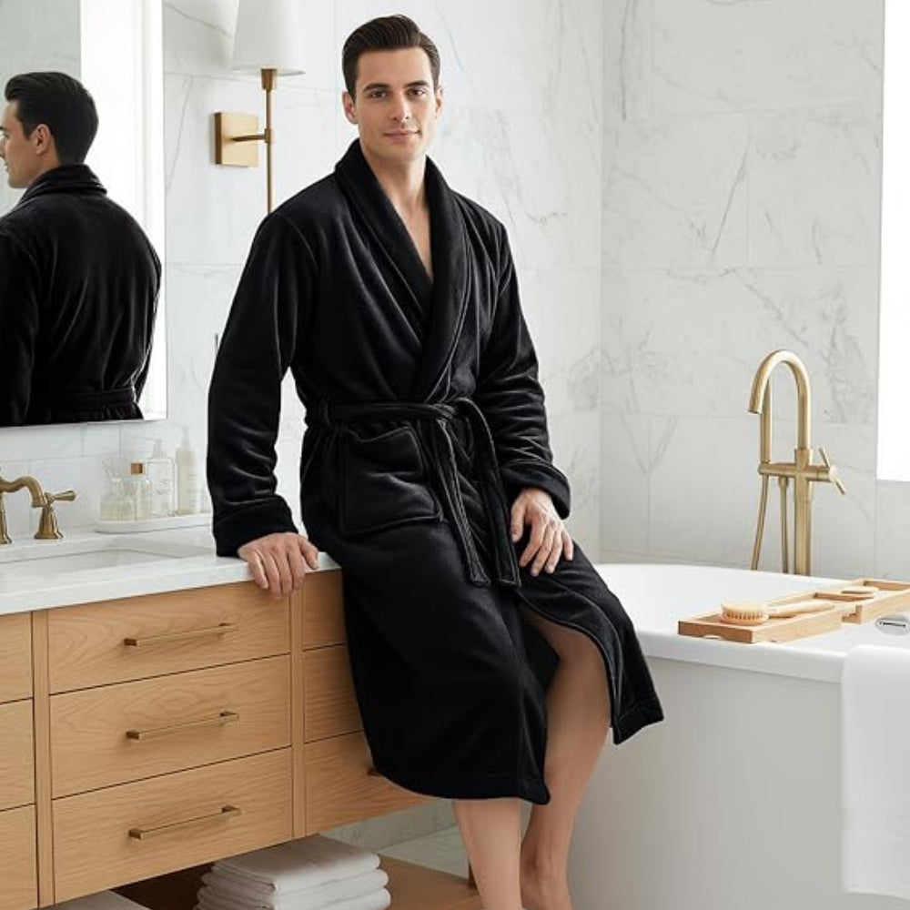 Mens Robe, Luxury Plush Fleece Mens Bathrobe, Spa Bath Robe for Men