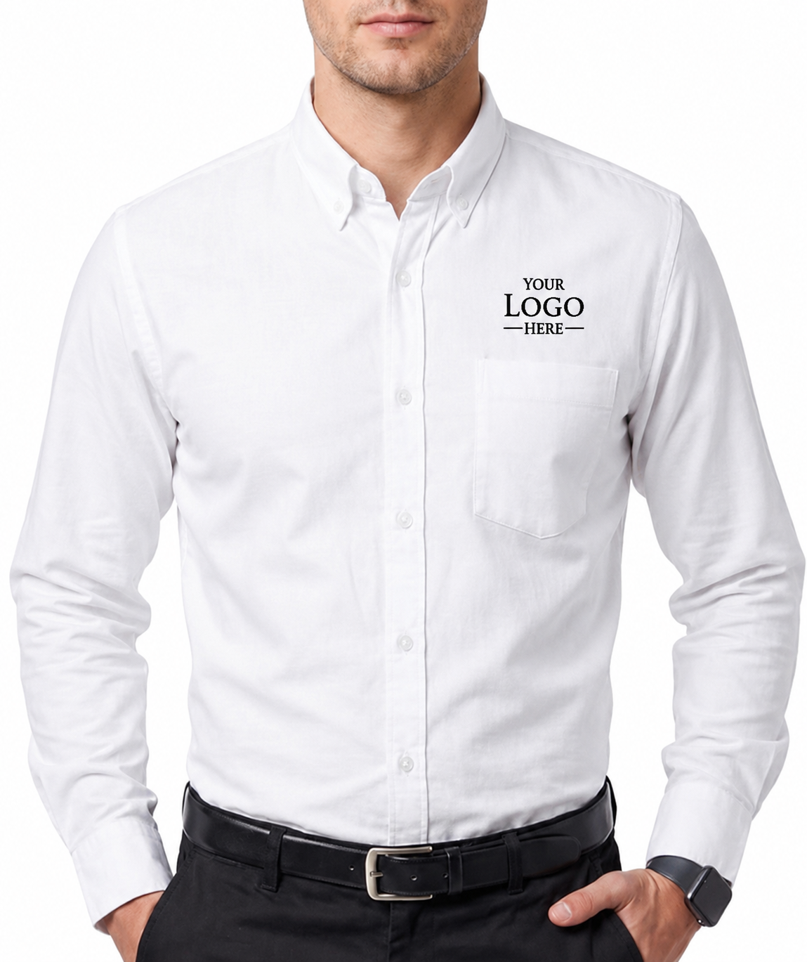 Cotton King Custom Embroidered Men’s 100% Cotton Long Sleeve Button-Down Shirt with Pocket – Work & Casual