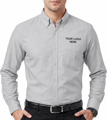 Cotton King Custom Embroidered Men’s 100% Cotton Long Sleeve Button-Down Shirt with Pocket – Work & Casual