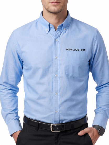 Cotton King Custom Embroidered Men’s 100% Cotton Long Sleeve Button-Down Shirt with Pocket – Work & Casual