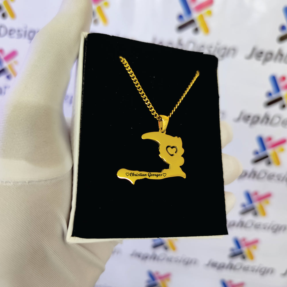 Haïti Map Heart Necklace
