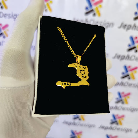Haïti Map Heart Necklace