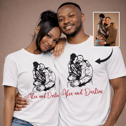 Camisetas bordadas de pareja: Dos corazones, un amor (2 camisetas)