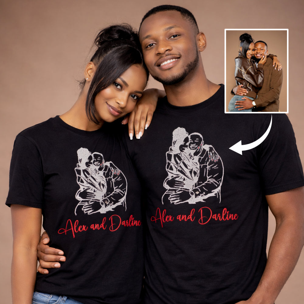 Camisetas bordadas de pareja: Dos corazones, un amor (2 camisetas)
