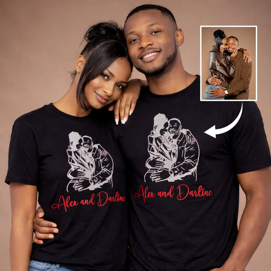Embroidered Couple T-Shirts – Two Hearts, One Love (2 Tees)