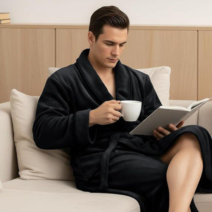 Mens Robe, Luxury Plush Fleece Mens Bathrobe, Spa Bath Robe for Men
