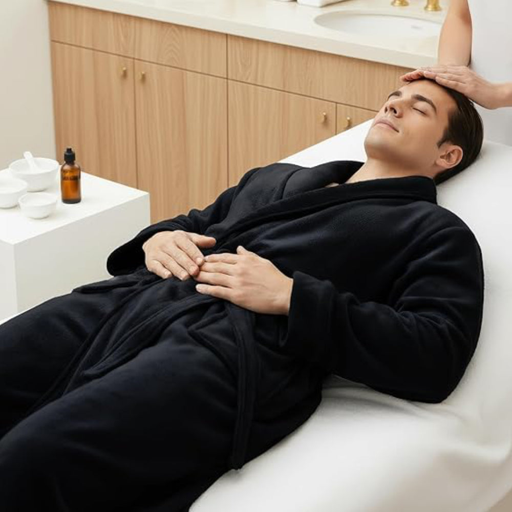 Mens Robe, Luxury Plush Fleece Mens Bathrobe, Spa Bath Robe for Men