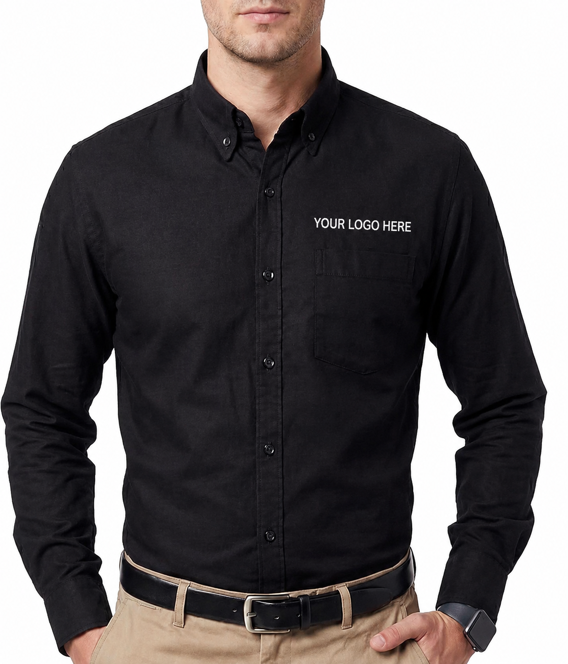 Cotton King Custom Embroidered Men’s 100% Cotton Long Sleeve Button-Down Shirt with Pocket – Work & Casual