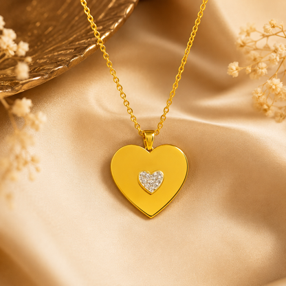 Personalized Gold Heart Locket Necklace for Women – Crystal Heart Pendant